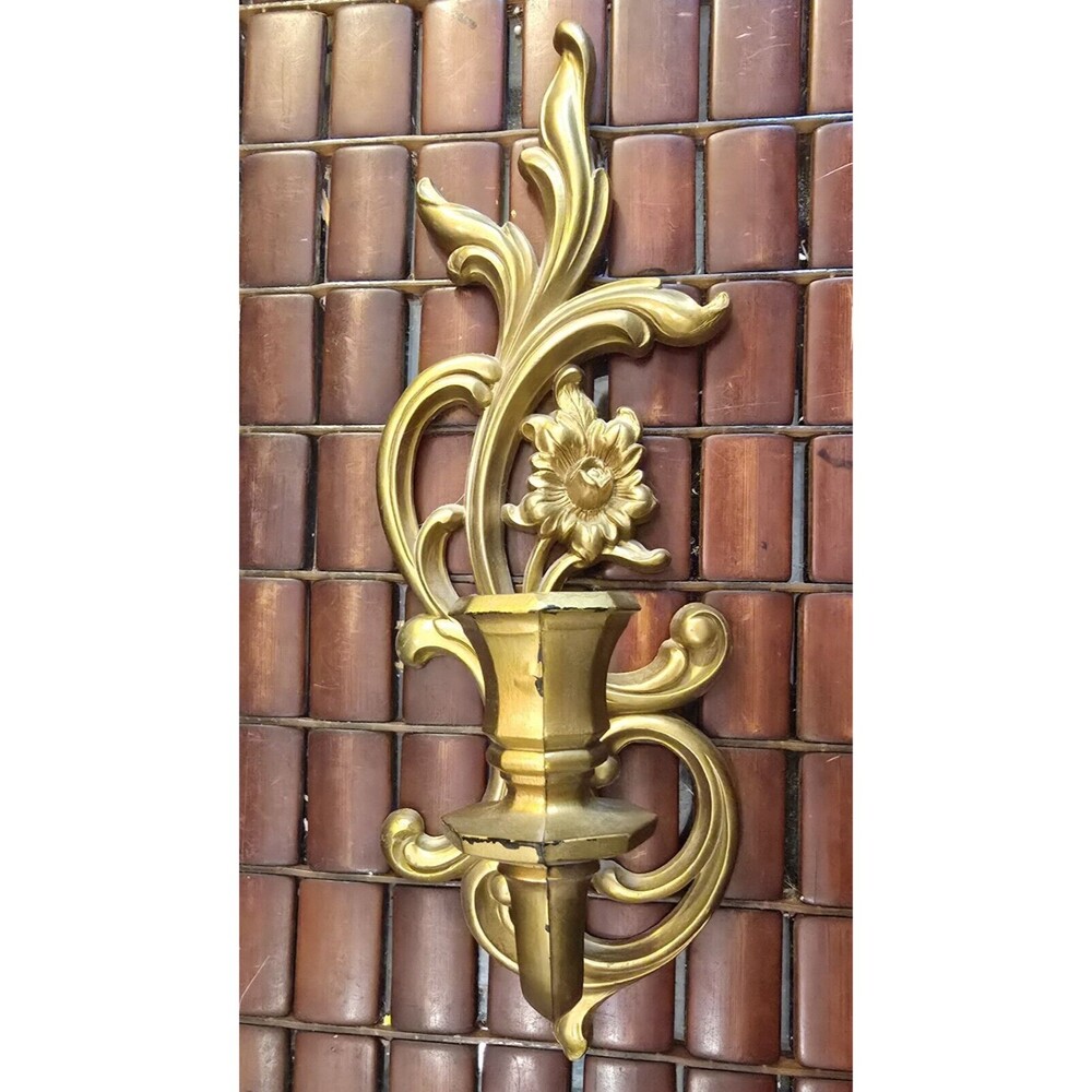 Vintage 1960s Ornate Wall Sconce Candle Holder Hollywood Regency Syroco Inc